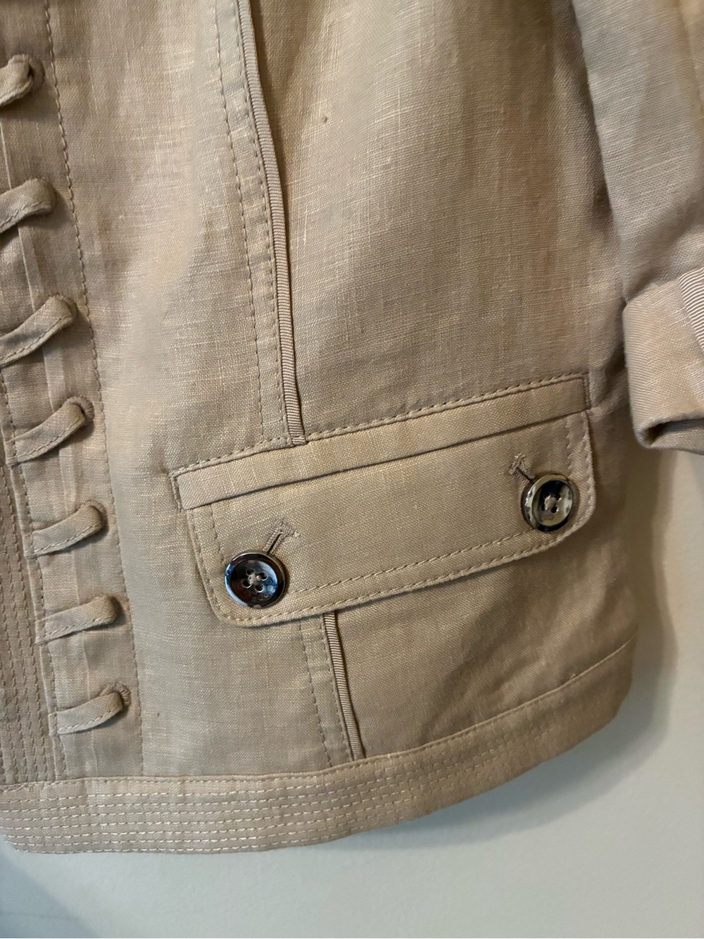 White House Black Market Linen Military Style Blazer Jacket 3/4 Sleeve Beige Tan - Picture 6 of 12